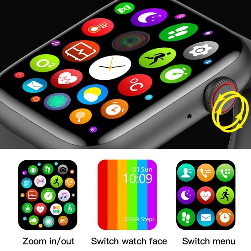 W26 Plus Smart Watch - Watch 6 - (New Version) Full Screen Infinity Retina Display Magic Crown (Black)