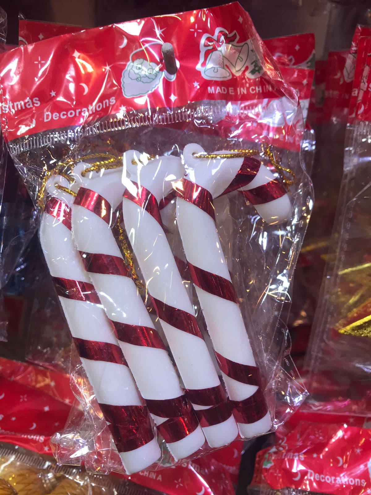Pack of 4 Candy Cane for Christmas Tree Decoration (Red) (Medium)