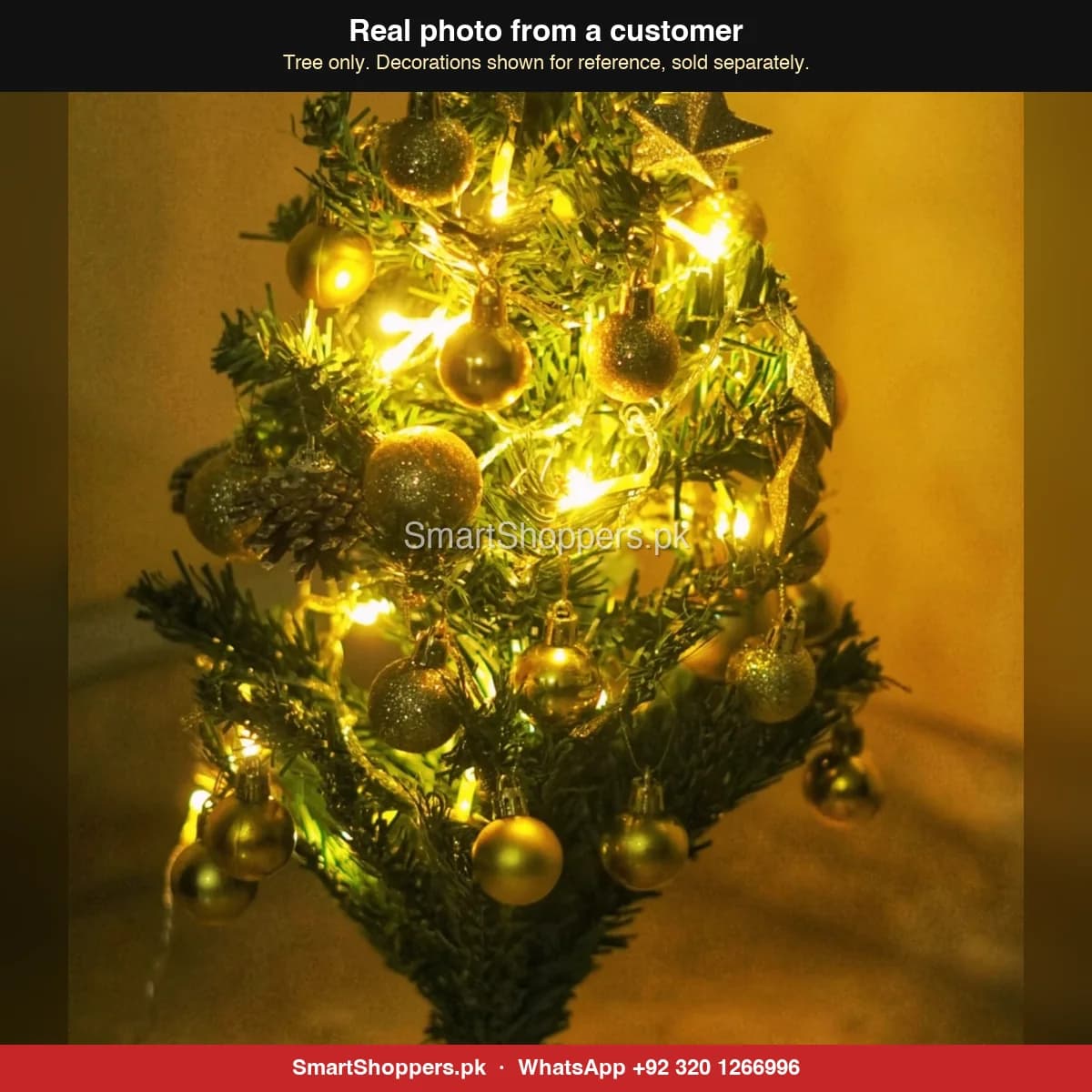 Real customer photo of a 2 ft green artificial Christmas tree bought from SmartShoppers.pk