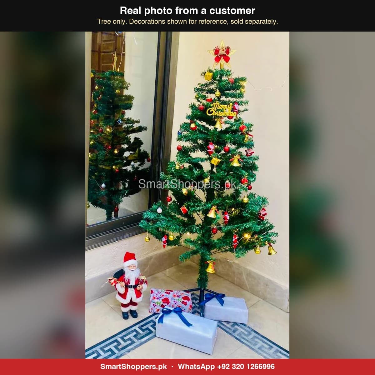 Real customer photo of a 5 ft green artificial Christmas tree bought from SmartShoppers.pk