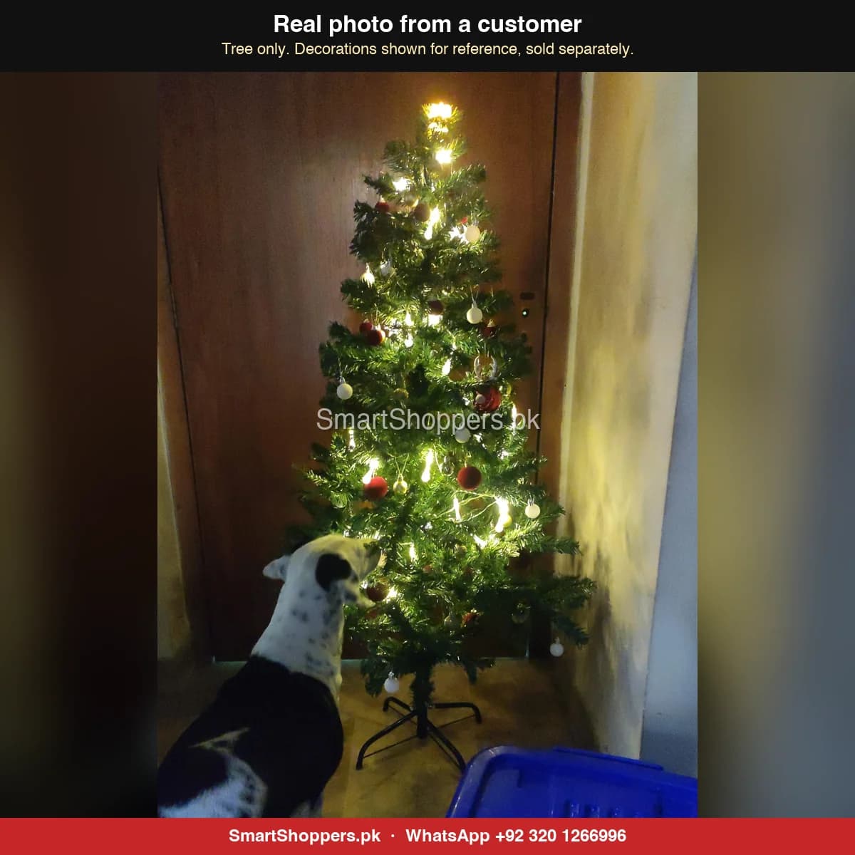 Real customer photo of a 6 ft green artificial Christmas tree bought from SmartShoppers.pk