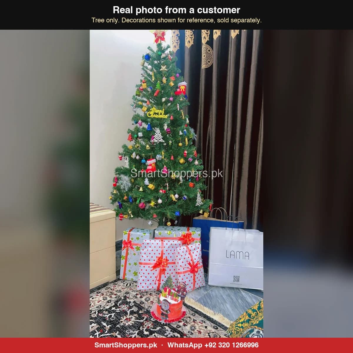 Real customer photo of a 6 ft green artificial Christmas tree bought from SmartShoppers.pk