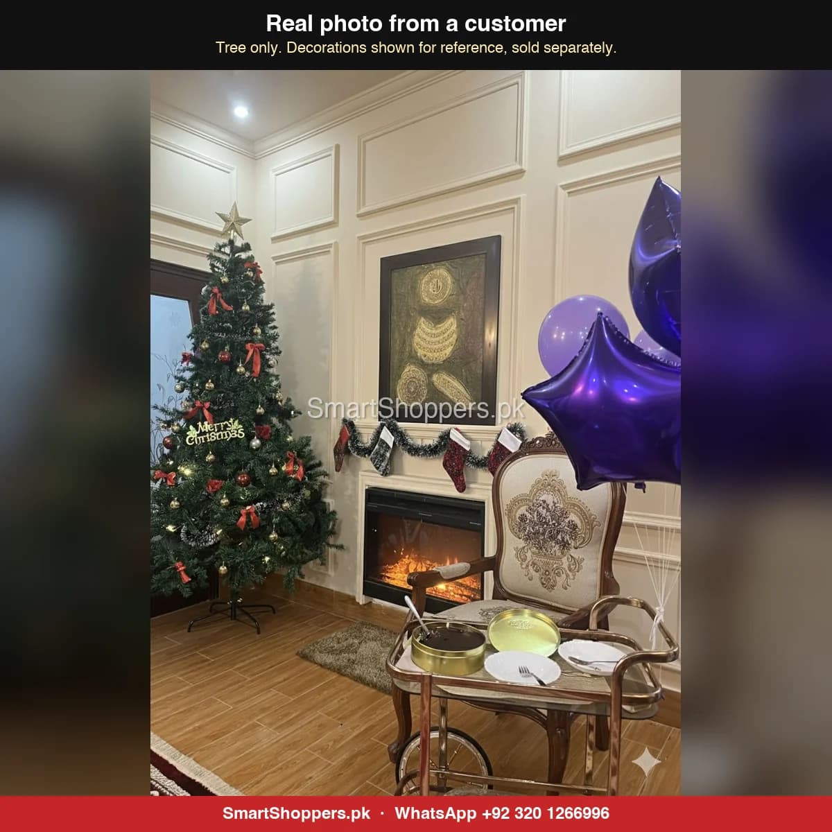 Real customer photo of a 8 ft green artificial Christmas tree bought from SmartShoppers.pk