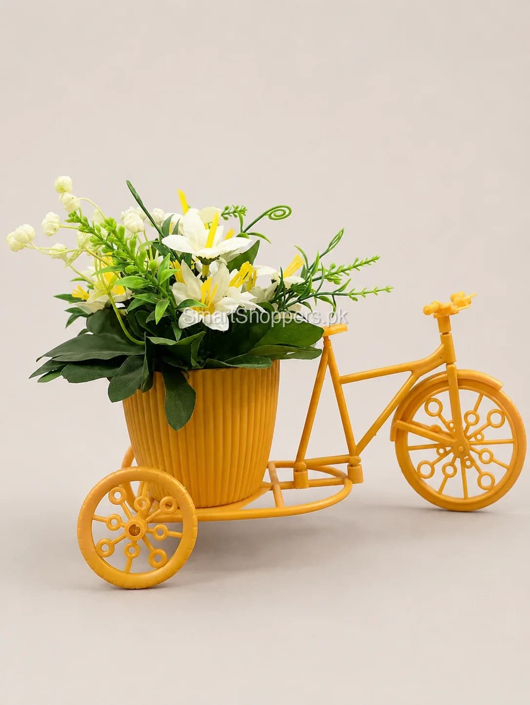 Artificial White Flower Bicycle Pot Table Decor