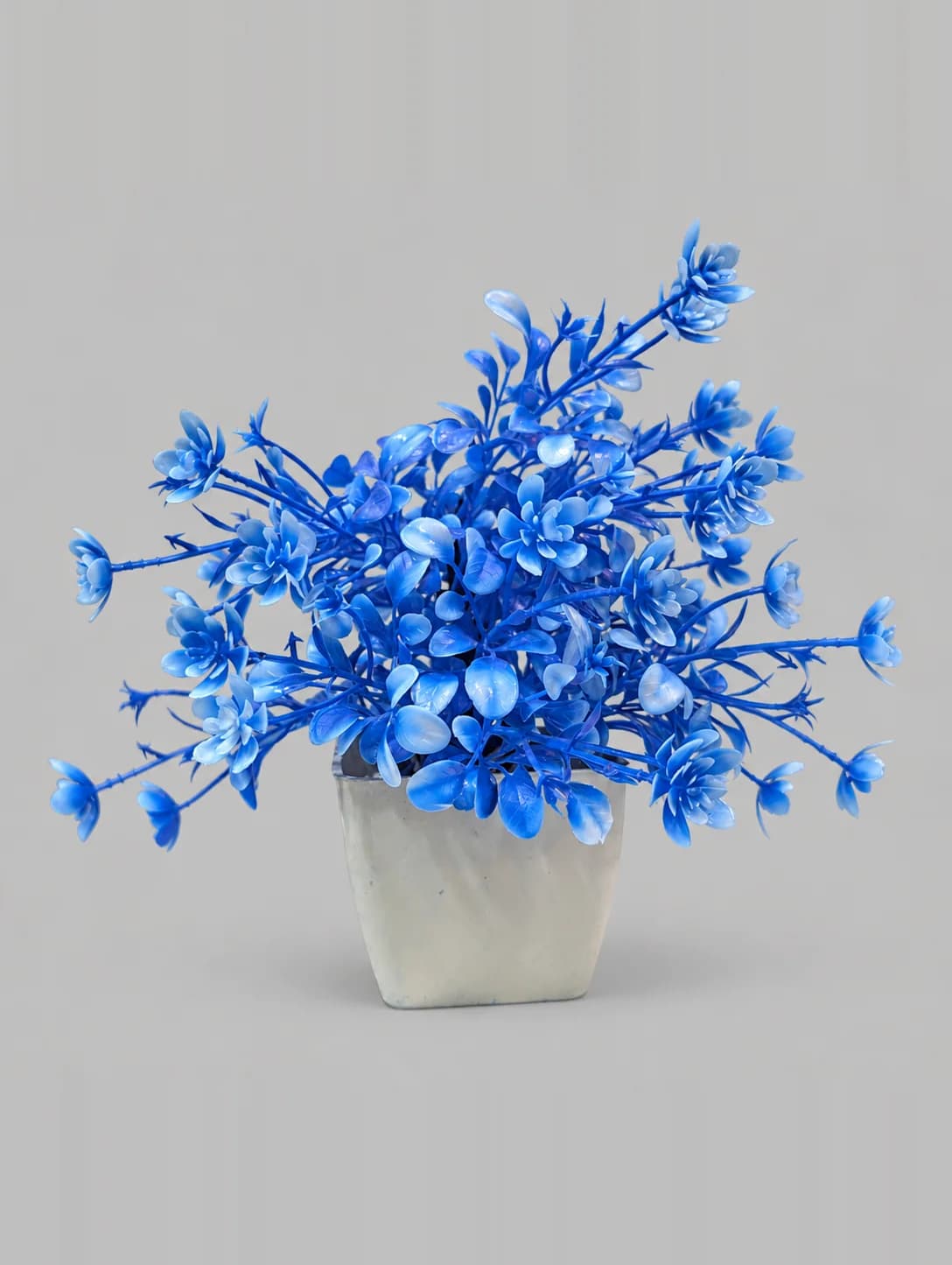 Artificial Blue Flower Plant in Cream Square Pot