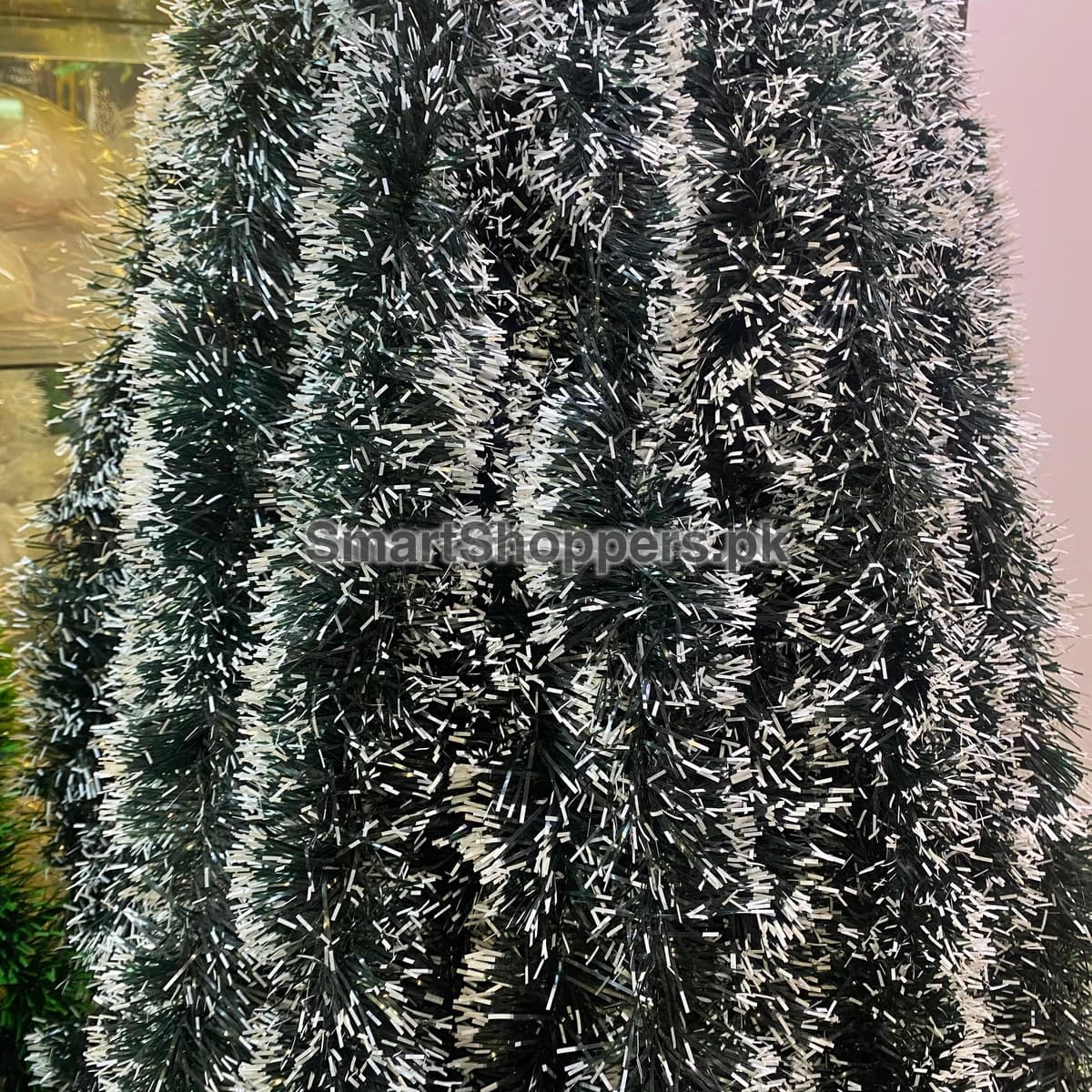 Snow White tinsel garland, dark green with white tips, for Christmas tree decoration