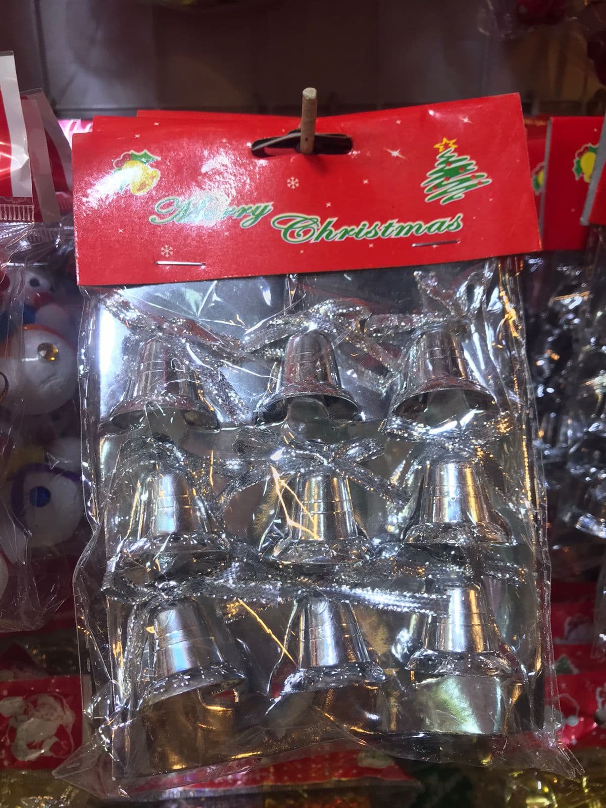 Pack of 9 Bells for decorations (Silver)
