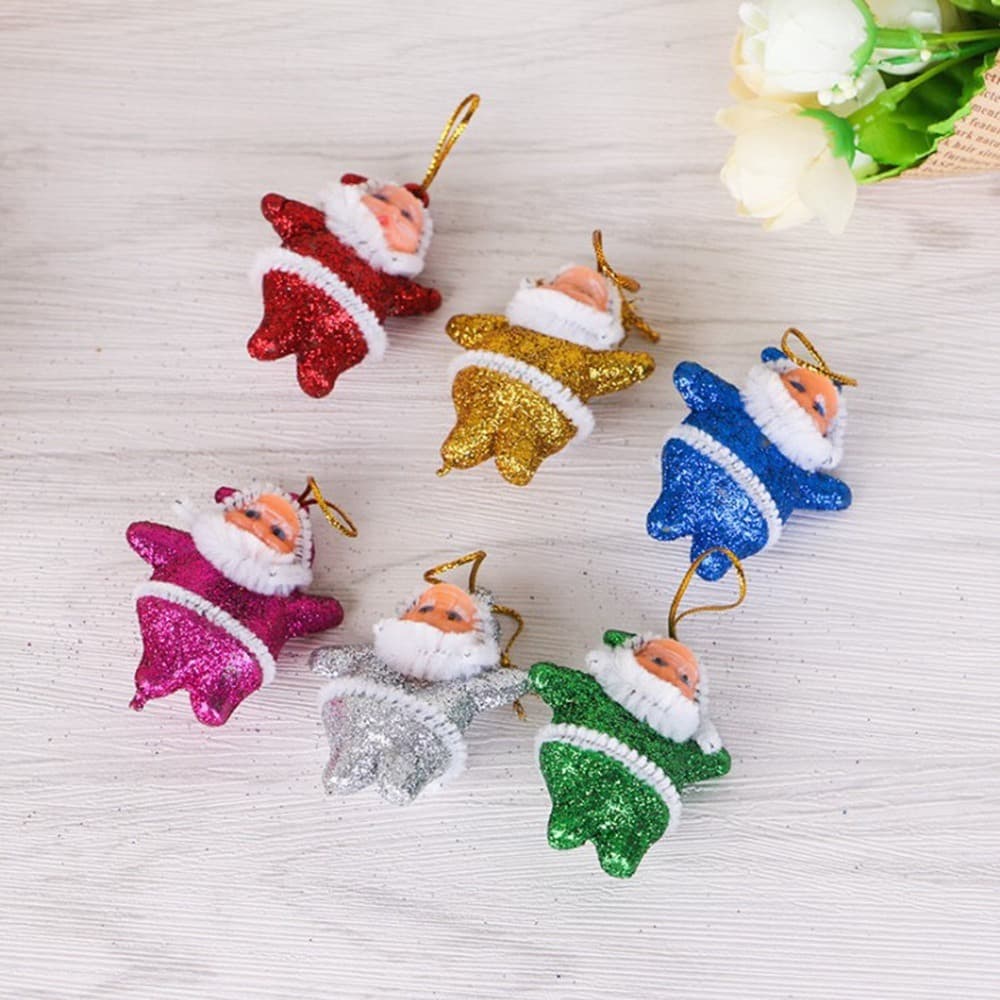Pack of 6 Santas for Christmas Tree Decoration (Multi)
