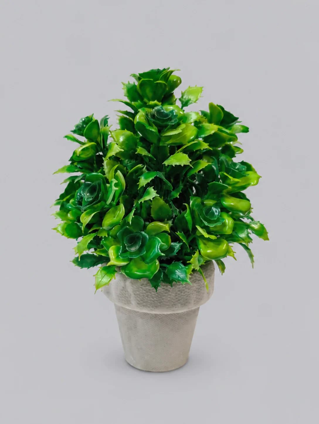 Artificial Green Leafy Rosette Plant in Grey Textured Pot