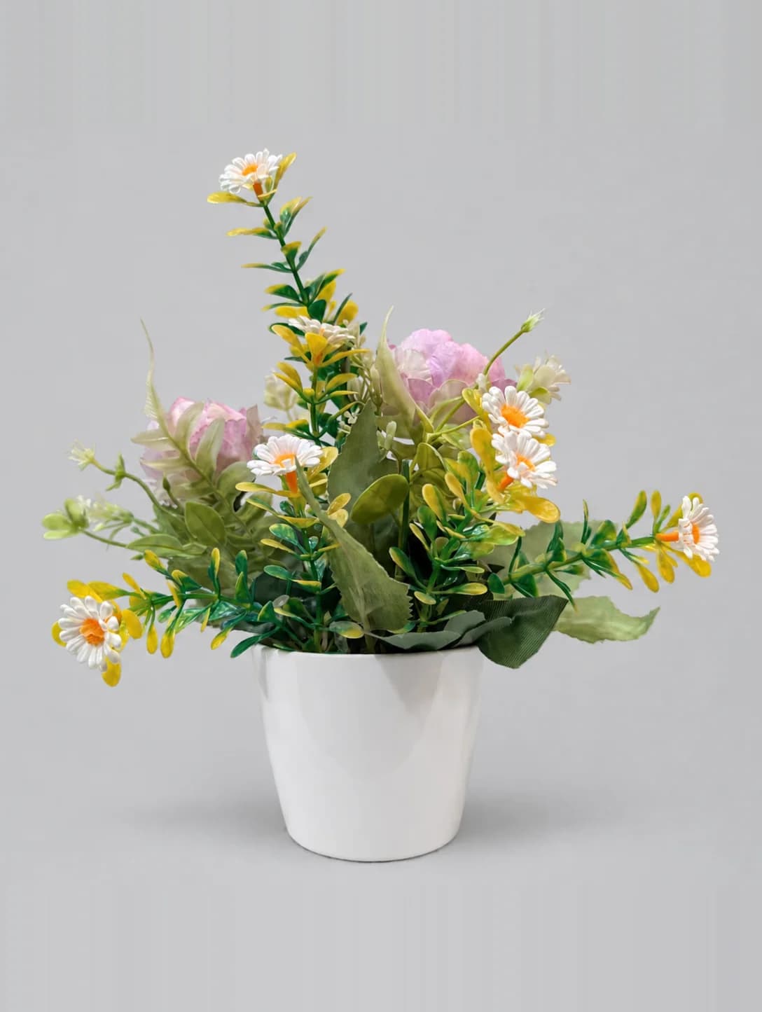 Artificial Mixed Pastel Flower Arrangement in White Glossy Pot