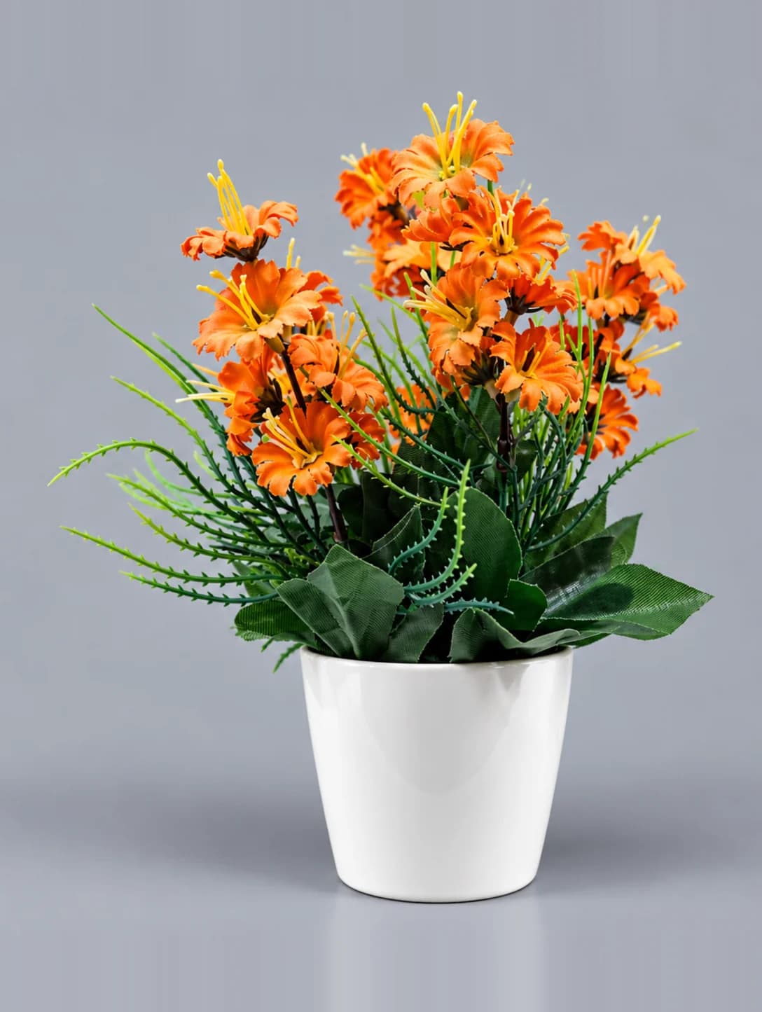 Artificial Orange Lily-Style Flower Arrangement in White Glossy Pot