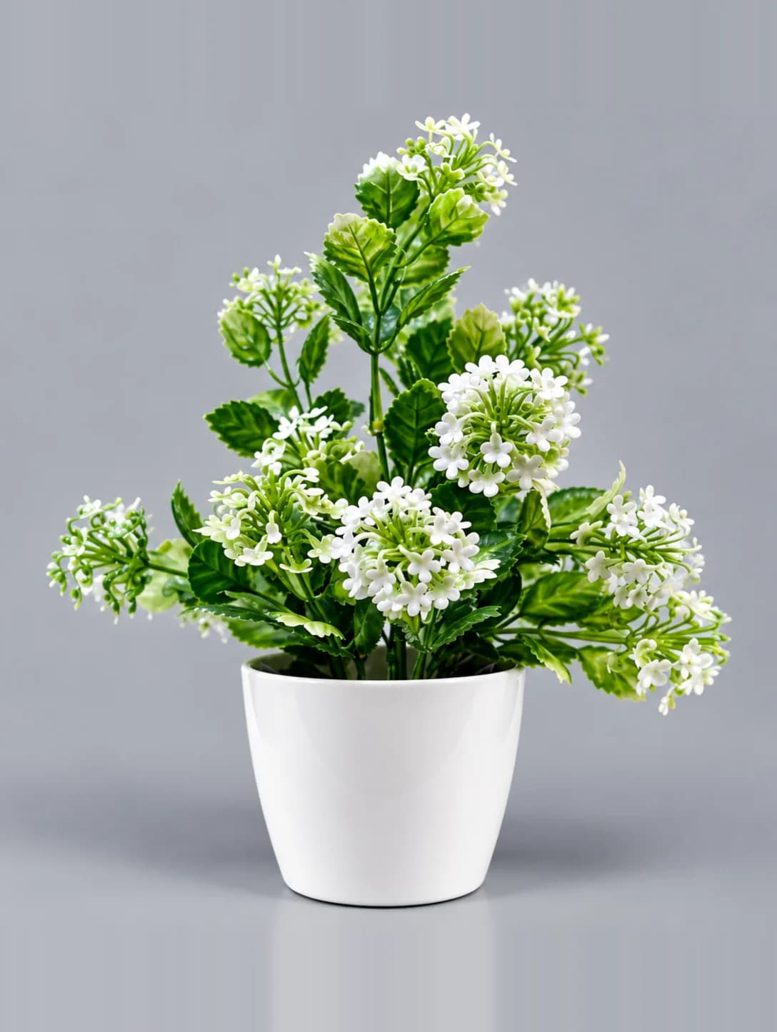 Artificial White Hydrangea-Style Flower Arrangement in White Glossy Pot