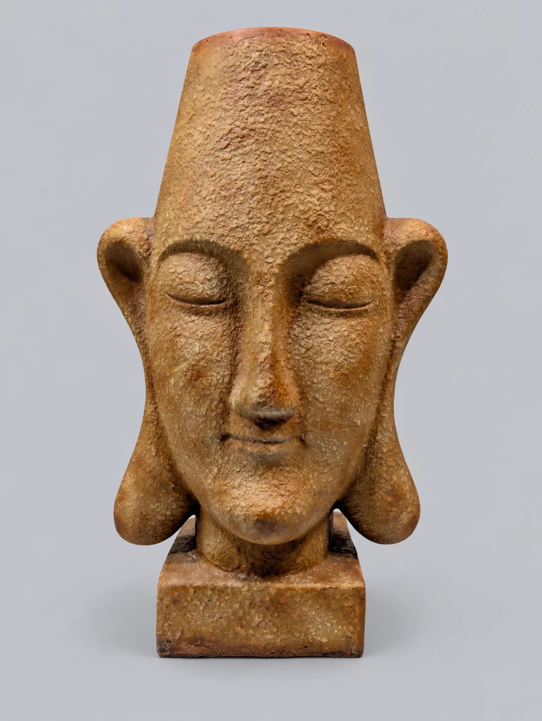 Brown Rustic Closed Eye Face Sculpture Vase