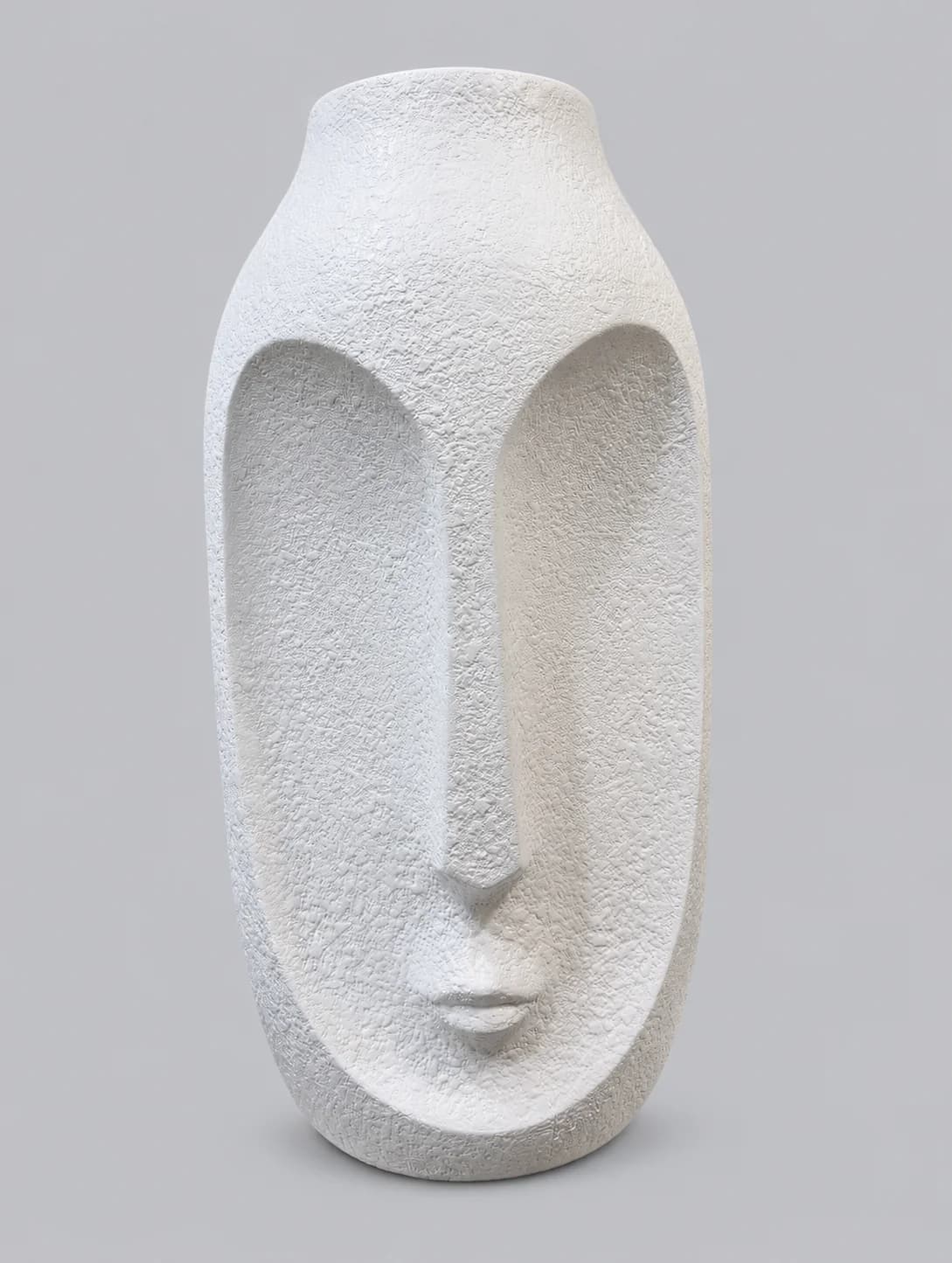 Large White Fine Textured Long Face Sculpture Vase