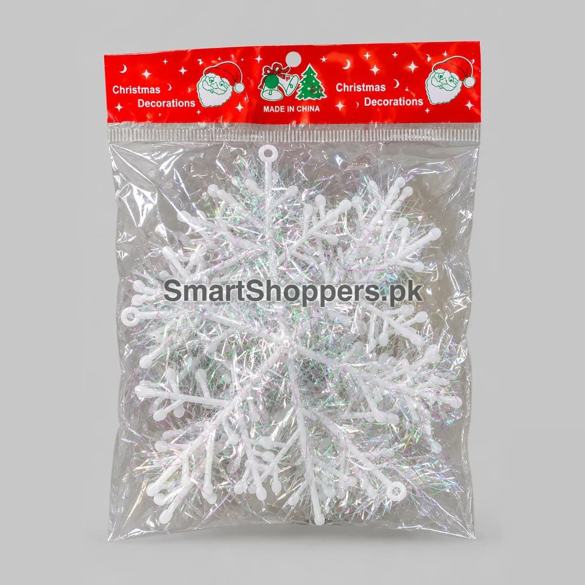 Pack of 3 white iridescent snowflakes with iridescent tinsel, for Christmas tree decoration