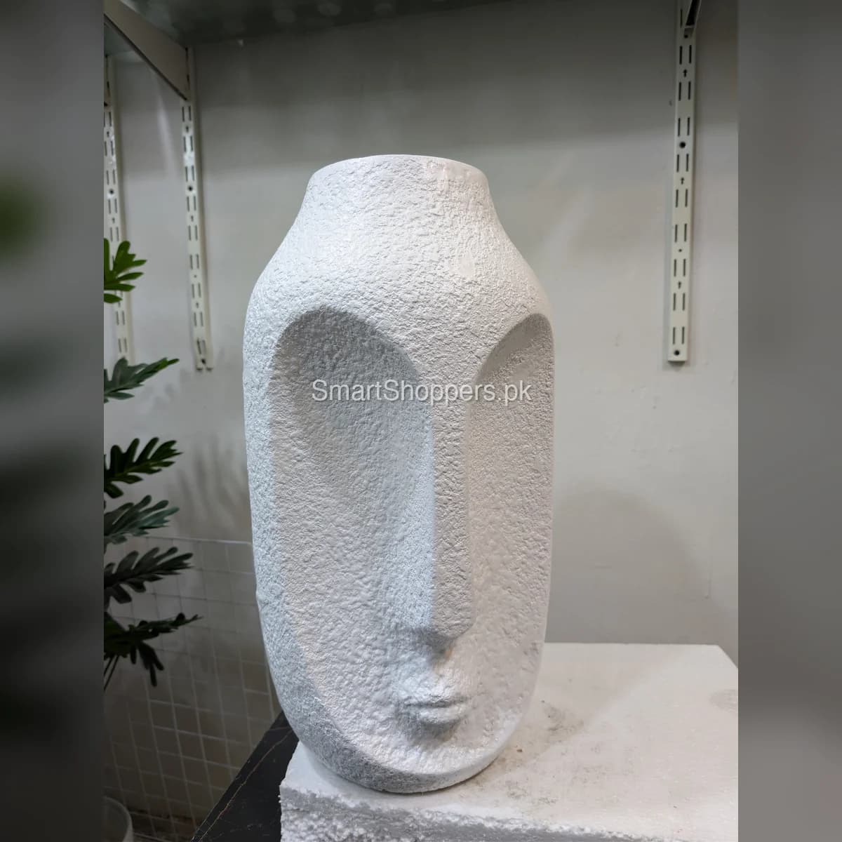 Small White Fine Textured Long Face Sculpture Vase