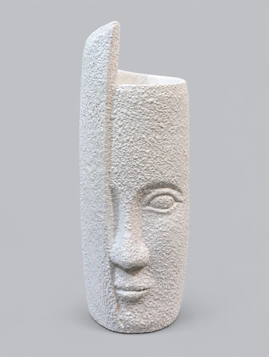 White Textured Half Face Sculpture Vase