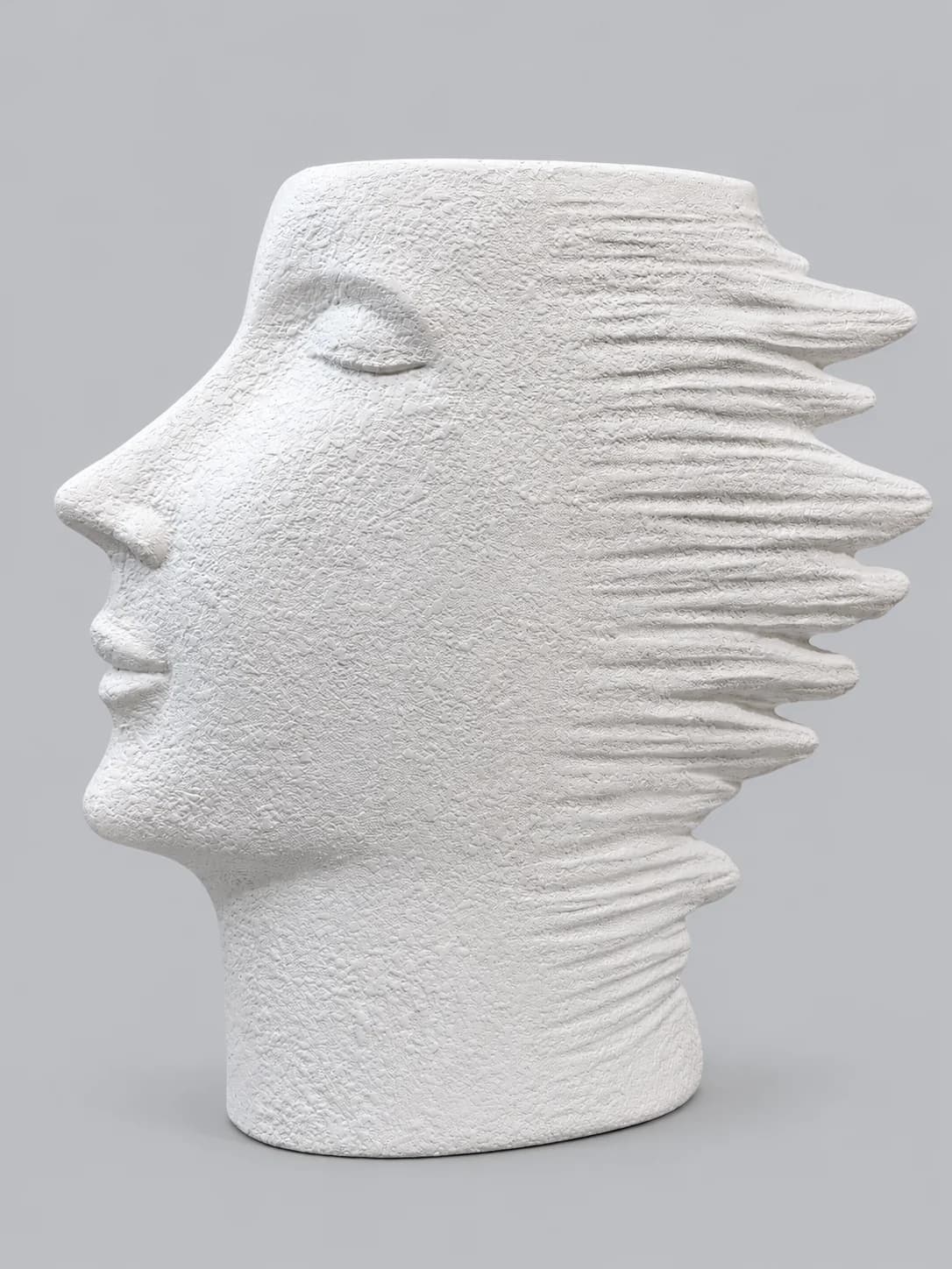 White Textured Wind Face Sculpture Vase