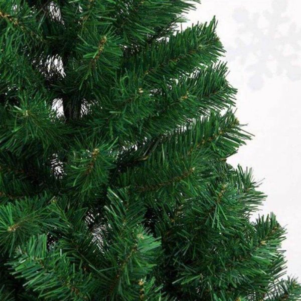 Close-up of the green branches of an artificial Christmas tree