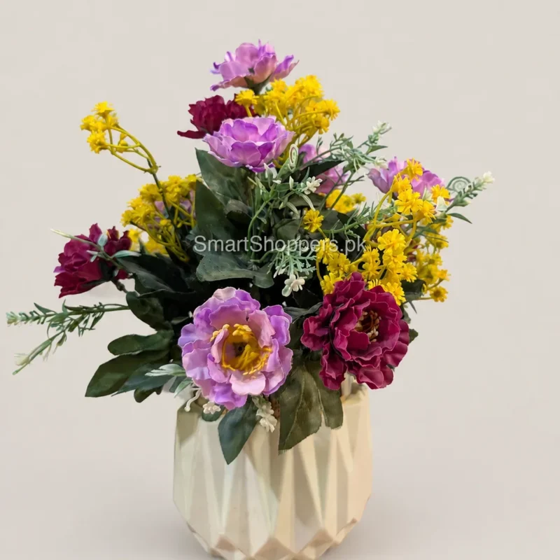 Artificial Mixed Flower Arrangement in Cream Geometric Vase