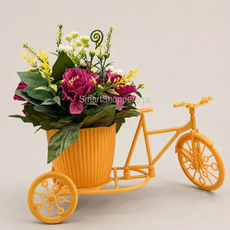 Artificial Purple Flower Bicycle Pot Table Decor