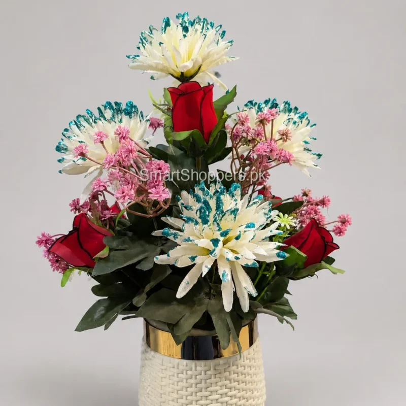 Artificial Red Rose and White Flower Arrangement in Woven Pot