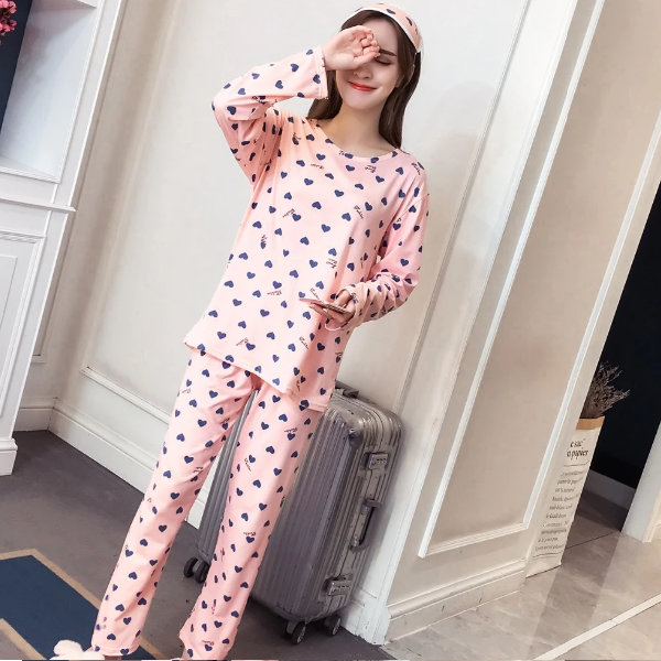 Pink Hearts Printed Pajama Set Night Suit for Women 2