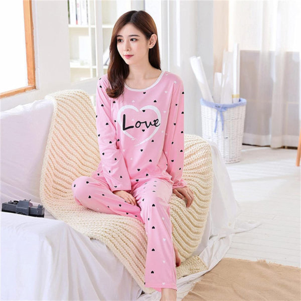 Pink Love Heart Pajama Set Night Suit for Women